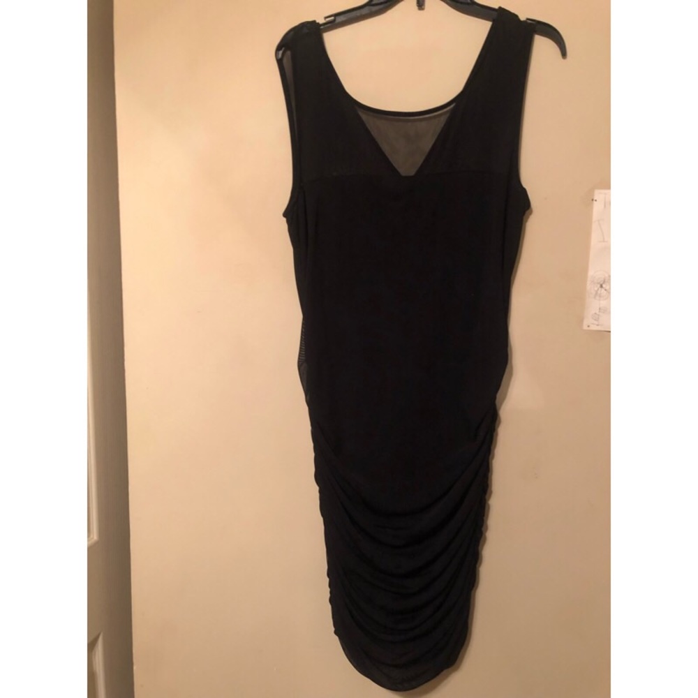 Torrid black scrunched back dress with mesh top